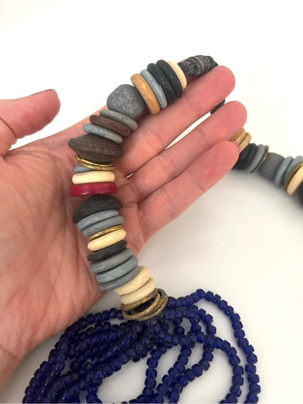 Handmade Multistrand Blue Beaded Necklace with Mixed Accent Discs - Picture 4 of 7